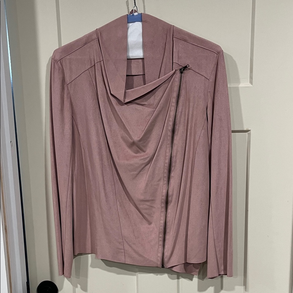 Elegant Faux Suede Pink Drape Blazer